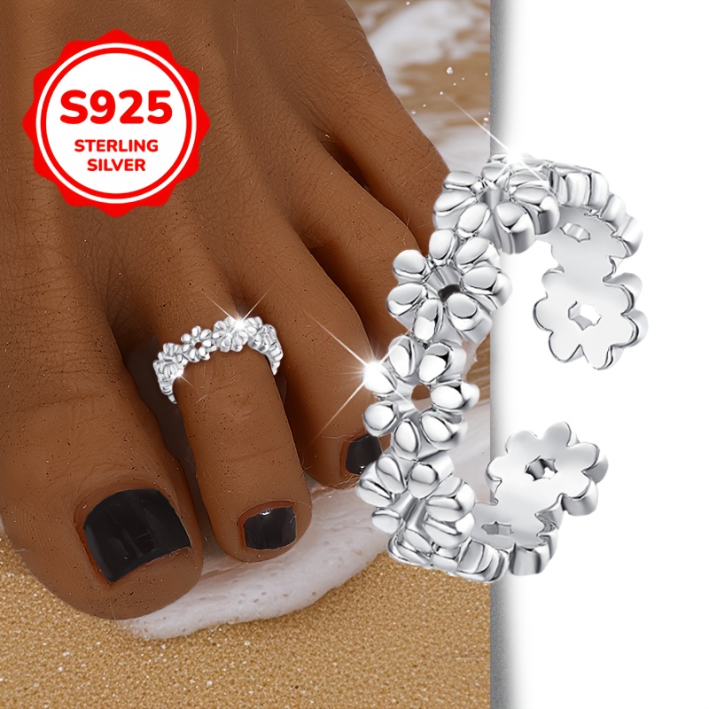 S925 Sterling Silver Flower Toe Ring Y2K Style